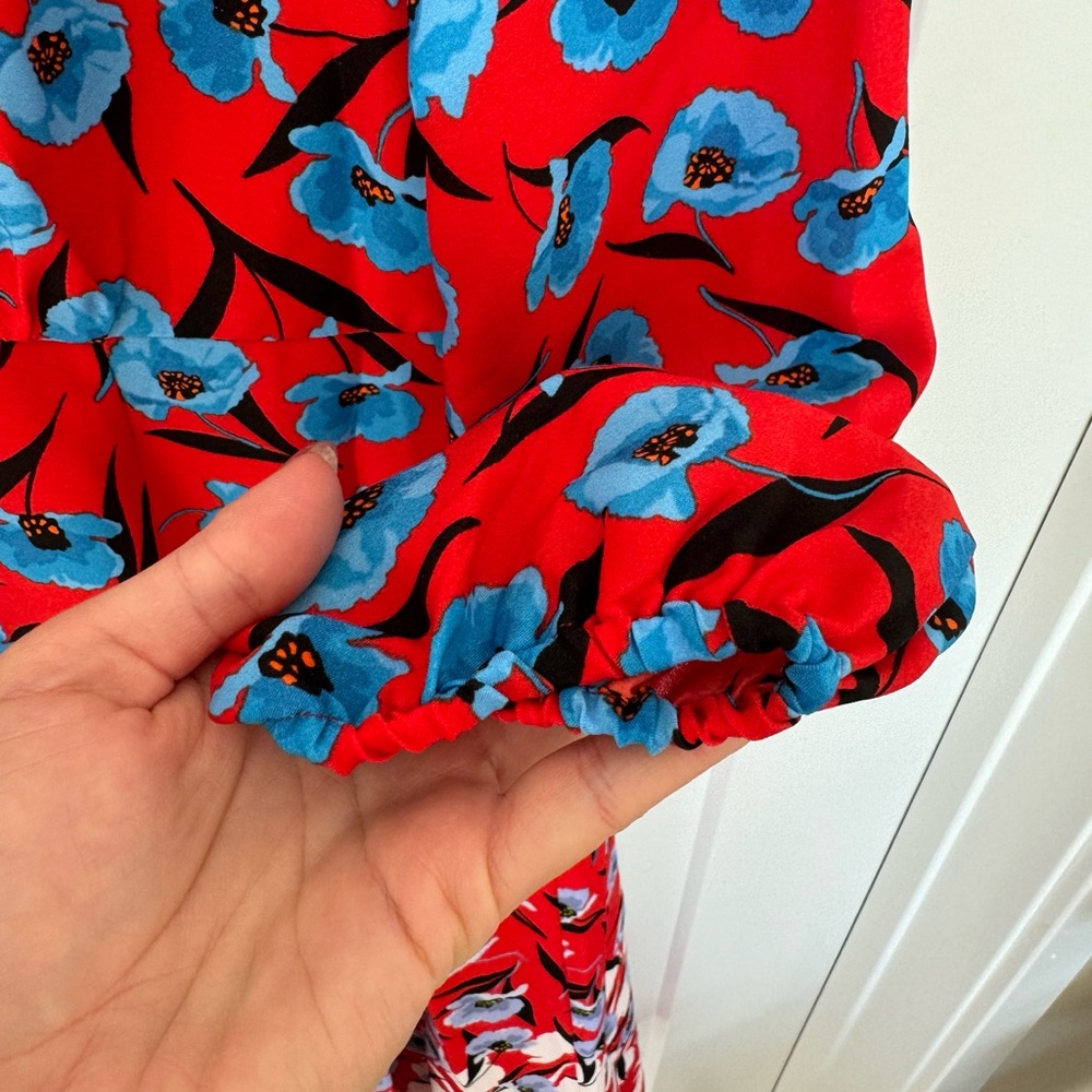 Ann Taylor Floral Red Poppyseed print Midi Dress 00P NWOT - Picture 9 of 10